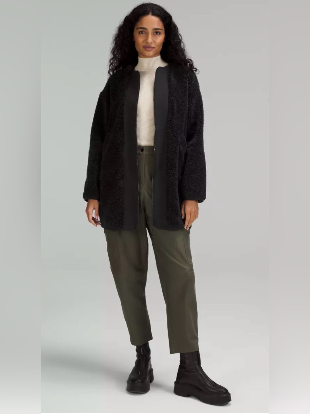 Lululemon Collarless Textured Fleece Full Zip Jacket Black Size 2| Oversized Fit